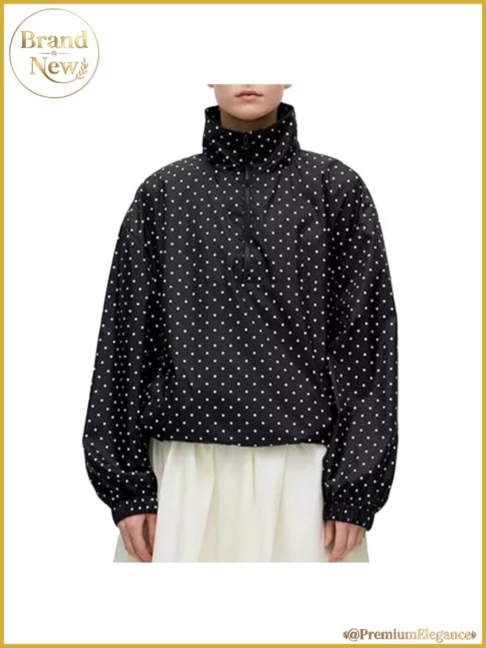 Women's Polka Dot Pullover Quarter Zip Cropped Top with Pockets